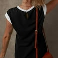 thumbnail image 5 of 2026 Summer Mini Dresses for Women Round Neck Cap Sleeve Color Block Dress with Pocket Shift Ribbed Knit Tshirt Mini Dress Casual Business Outfits Fashion Trendy Jumpsuit Short Skirt, 5 of 5