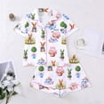 thumbnail image 3 of Tnhcen Women's Button Front Flip Collar Short Sleeve Shorty Pajama Set Easter Print Nylon Spandex Milk Silk Sleepwear S-2XL, 3 of 9