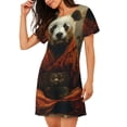 thumbnail image 2 of Honeii Jungle Meditating Panda Print Women's Loose Short Sleeve Nightgown, Soft Cotton Sleepwear, Comfy Loose Fit Pajama Dress for Sleep and Lounge, 2 of 6