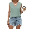 thumbnail image 4 of Endives Women's Tank Tops V Neck Pleated Sleeveless Chiffon Blouses Casual Top Basic Work Business Shirt Summer Trendy Green, 4 of 7