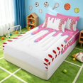 thumbnail image 3 of Manfei Kawaii Baseball Zipper Queen Comforter Set with Fitted Sheet and 2 Pillowcases, Cute Sports Zipper Bedding Set, Pink Red Blue White, 3 of 7