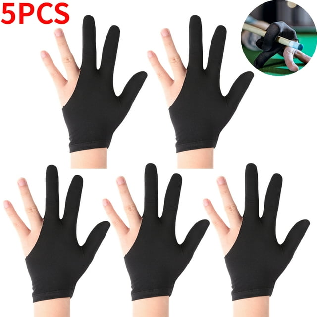 Gants de Queue de Billard Universels à 3 Doigts Gants de Billard Tireurs Carom Gants de Queue de Billard Main Gauche/droite Accessoire de Billard 5 Pcs