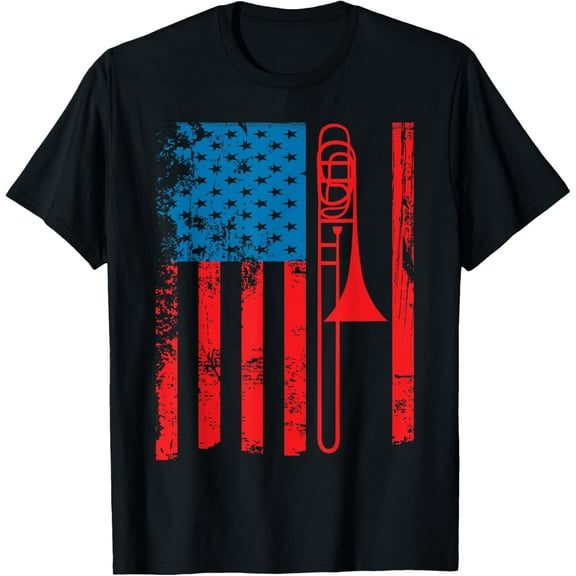 Trombone Player USA Flag Gift Accessories for Men Women T-Shirt