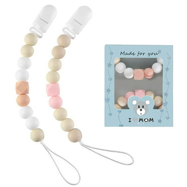 BESTSKY 2 Pcs Pacifier Clip Silicone Baby Boys Girls Pacifier Clip Teething Relief Teether Toys Pink-Beige
