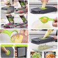 thumbnail image 5 of Cortador de verduras multifuncional de 12 x 13 x 31 cm, cortador de verduras 9 en 1, con 7 cuchillas reemplazables, cortador de verduras multifuncional para rebanar, cortar y triturar verduras, 5 of 5