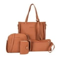 thumbnail image 1 of Sacs à Franges Mode Femmes Ensemble de 4 Sacs Cabas Simple Sac à Main Sac Bandoulière Pochette - Brun, 1 of 6