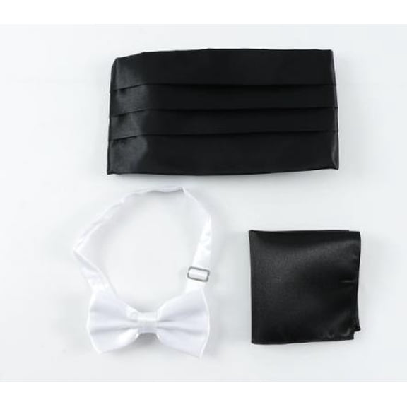 AURARMLET Elegant Men's Black Cummerbund and Handkerchief Set for Groomsmen