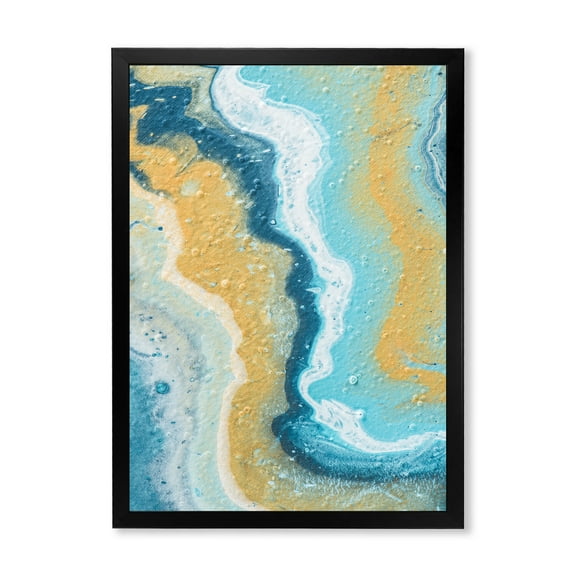 Designart 'Abstract Marble Composition In Blue and Yellow III' Modern Framed Art Print