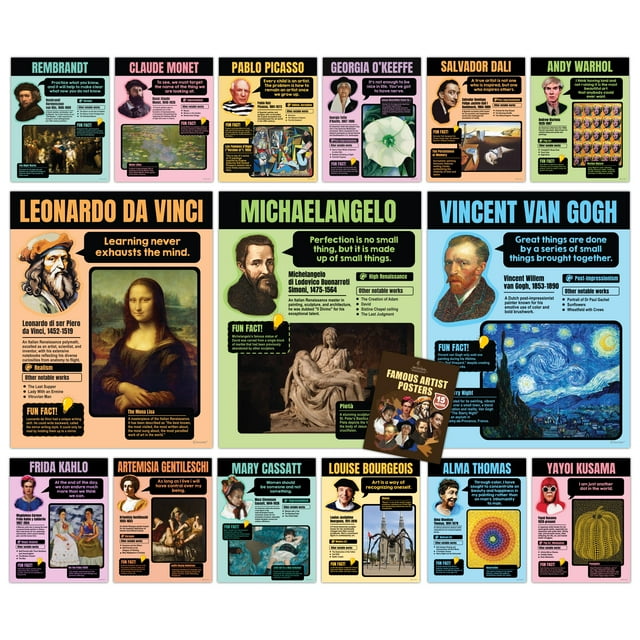 15 pósteres artísticos educativos decorably, 28 x 36 cm, laminados mate