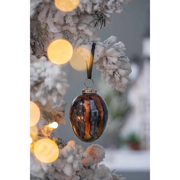 Black and Gold Glass Christmas Ball Ornament Set with Brass Cap Speckled Finish Tree Garland Decor