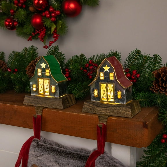 Northlight Set of 2 LED Lighted Galvanized Barn Christmas Stocking Holders 5.5"
