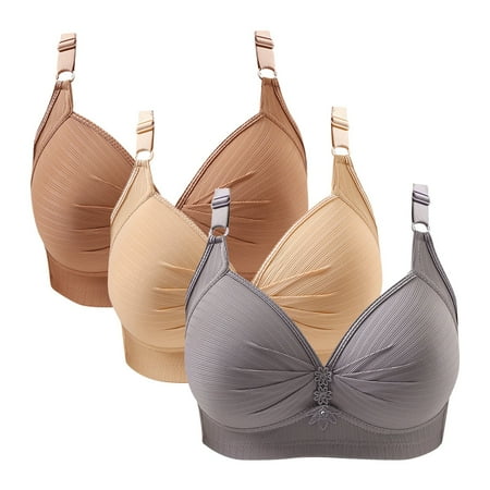 USSUMA 3pcs Woman s Printing Gathered Together Large Size Daily Bra Underwear No Rims Sports Bras Wirefree Bra Plunge T Shirt Bra Softly Padded with Ext