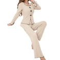 thumbnail image 3 of Conjuntos de Pijama para Mujer Ideales para Estar en Casa Conjunto Dos Piezas para Otoño Pijama de Larga Acanalada A Juego Ropa de Dormir y Estar en Casa Crema S, 3 of 9