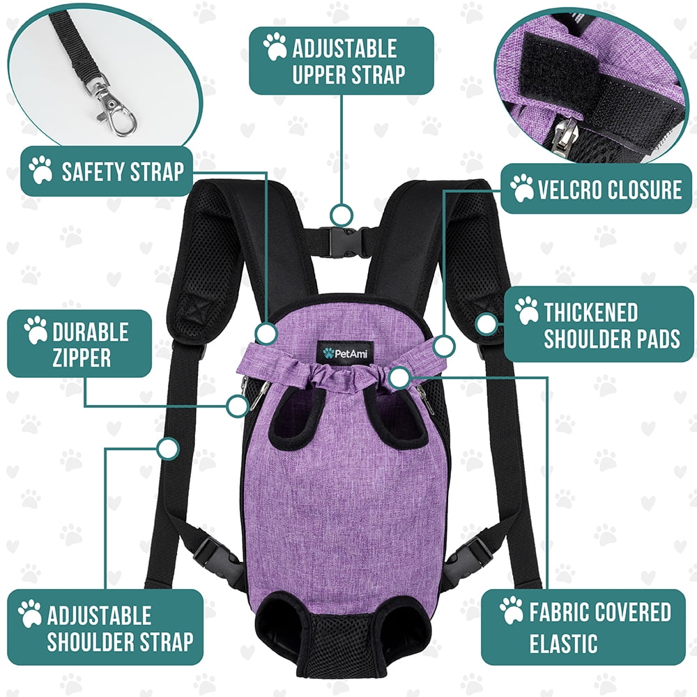 PetAmi Dog Carrier Backpack, Adjustable Dog Pet Cat Front Carrier Backpack | Ventilated Dog Chest Carrier for Hiking Camping Travel, Sling Bag for Small Medium Dog Cat Puppies, Small, 5-9 lbs, Purple