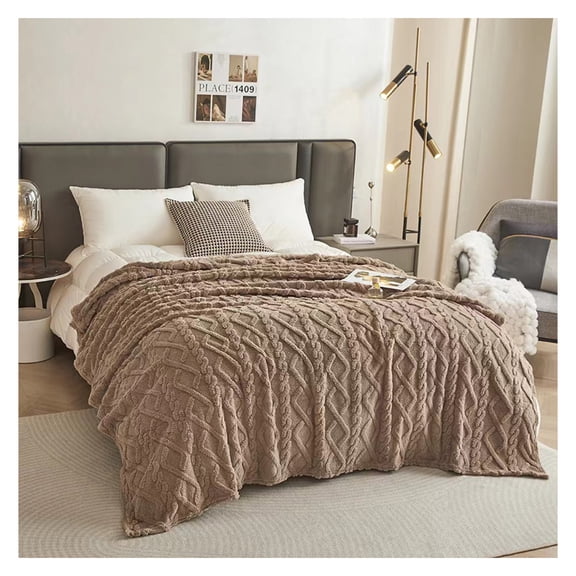 Fuzzy Cable Knit Throw Blanket - Ultra Soft Fleece Blanket for Couch, Bed - Winter Warm Blanket Gift for Women, Kids