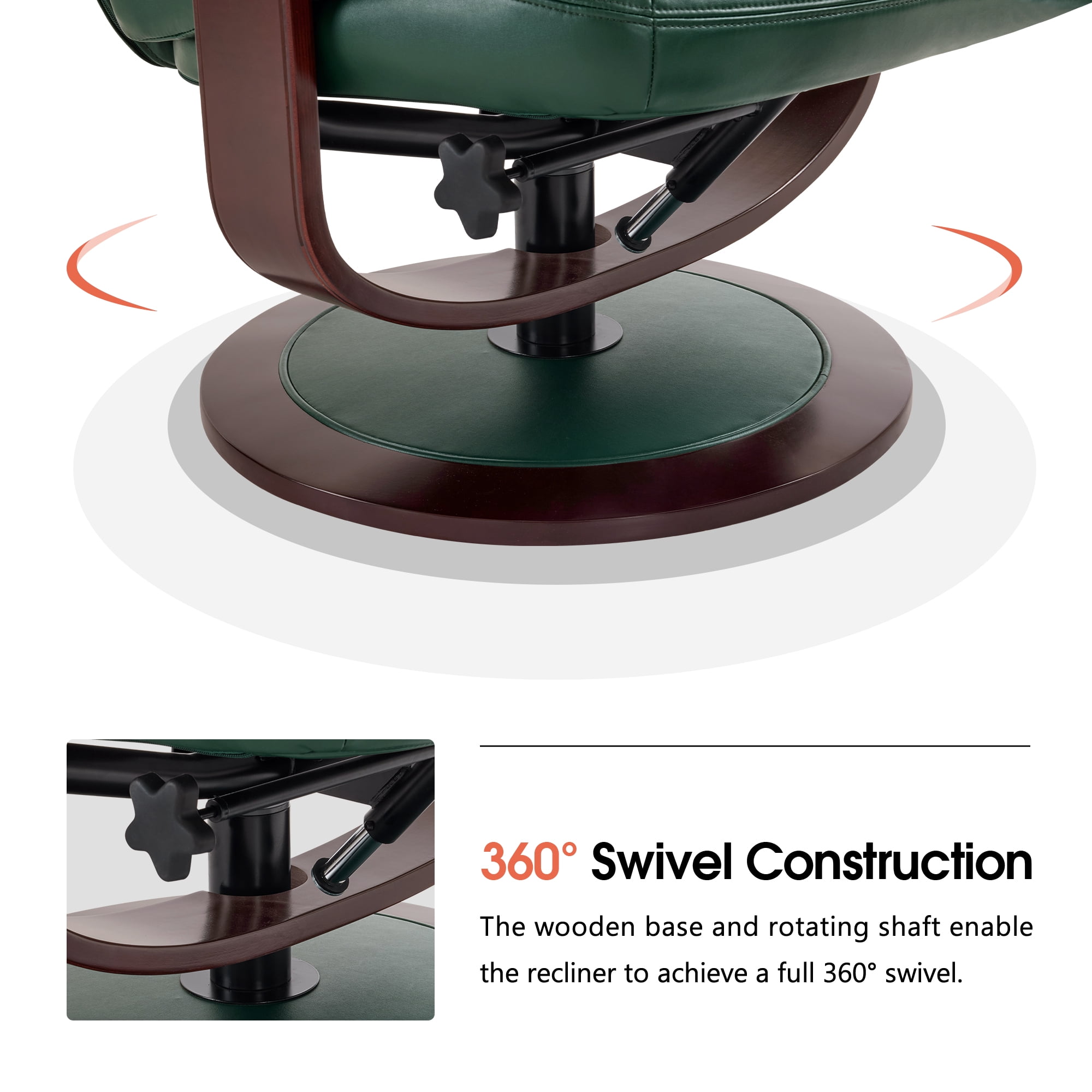 MCombo Swivel Recliner with Ottoman, Reclining Chair with Adjustable Back, Faux Leather Upholstered Lounge Chair for Living Room Bedroom Office 4651（Green）
