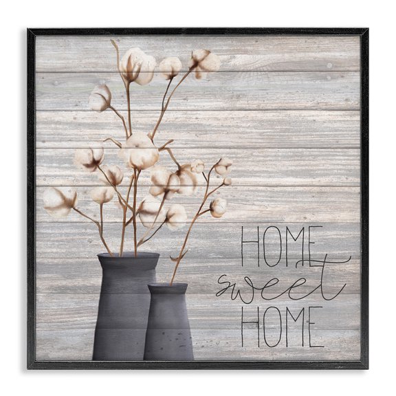 Stupell Industries French Country Grey Home Sweet Cotton Flowers Black Framed Giclee Art, 17 x 17, by Kim Allen
