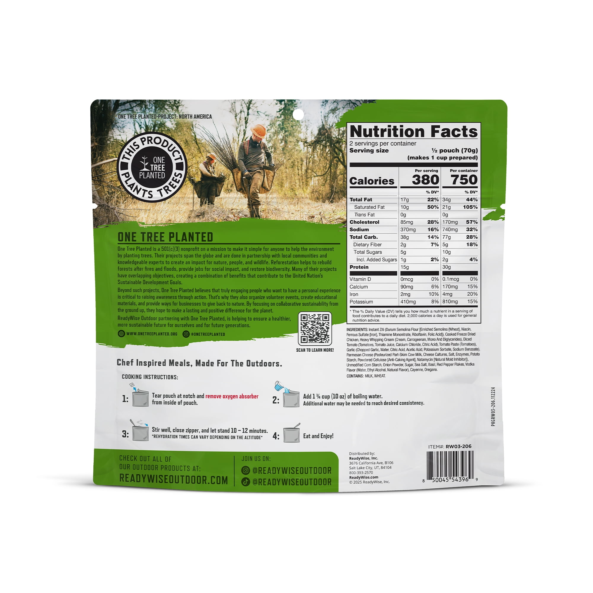 (6 pack) Readywise Outdoor Pro Adventure Meal Pasta Alla Vodka With Chicken, Frz-Dried, 2 Svgs/Pch