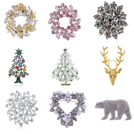 Colorful Merry Christmas Emerald Holiday Flower Rhinestone Fashion Jewelry Pin Brooch