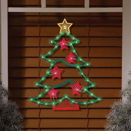 Lighted Tree Window Decor Christmas Outdoor Hang Holiday Party