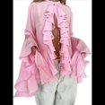 thumbnail image 3 of Blusas Casuales para Mujer, con Mangas Acampanadas, Cuello Alto y Volantes, Camisa de Verano A para Vacaciones. Rosa XL, 3 of 10