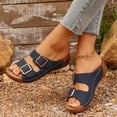 thumbnail image 4 of Orthopedic Sandals for Women Platform Low Wedge Slides Open Toe Double Buckle Strap Comfortable Cushioned Fashion Summer Beach Vacation Shoes Blue Size 6, 4 of 7