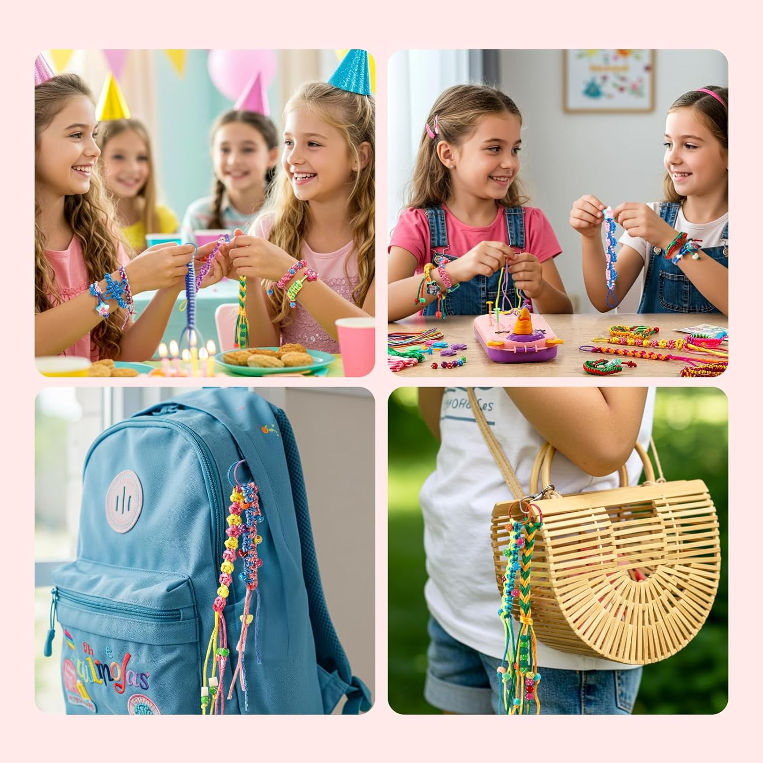 2-in-1 Unicorn Friendship Bracelet Making Kit for Girls, DIY Keychain and Bracelet
