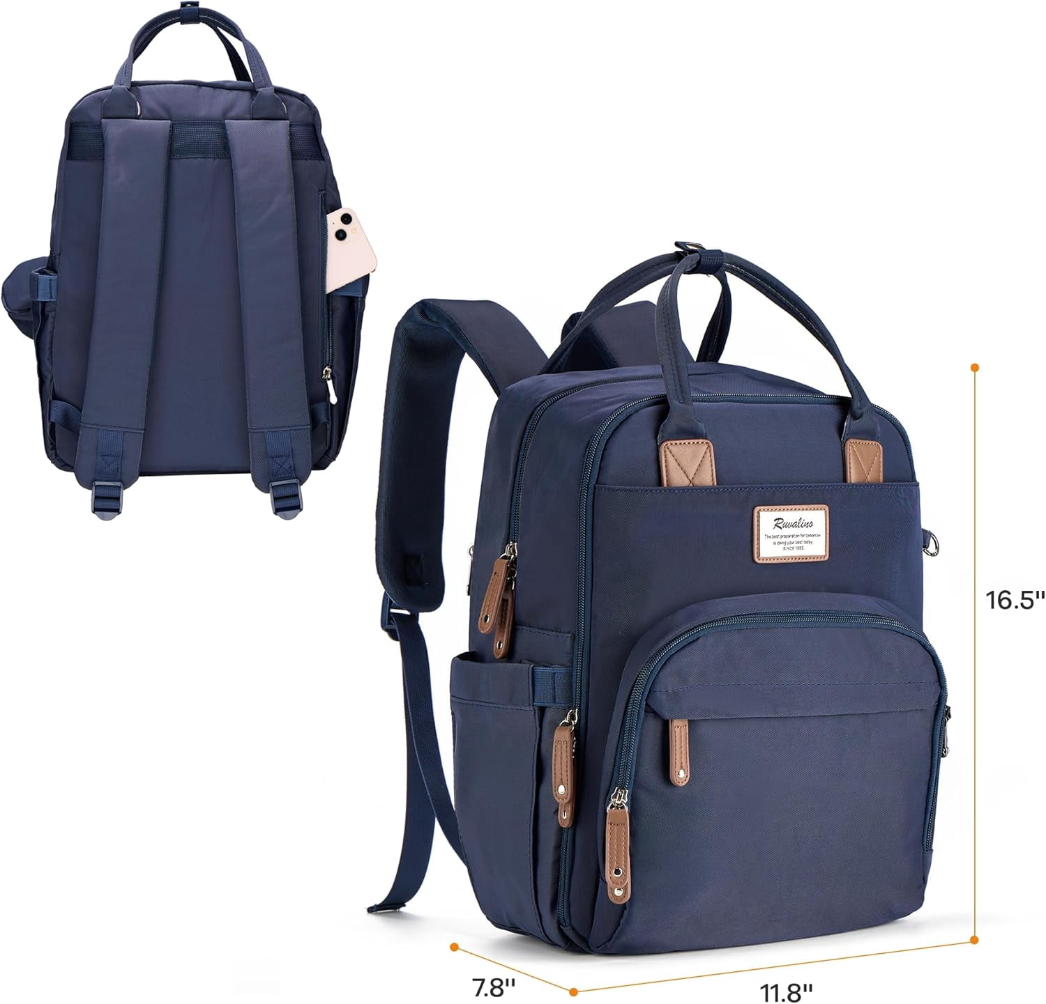 Ruvalino Baby Diaper Bag Backpack, Multifunction Waterproof Travel Bag with Insulated Bottle Holders, Durable Fabric and Changing Pad, Navy Blue