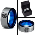 thumbnail image 4 of Tungsten Bullseye Arrow Archery Band Ring 8mm Men Women Comfort Fit Blue Flat Cut Brushed Gray Polished, 4 of 4