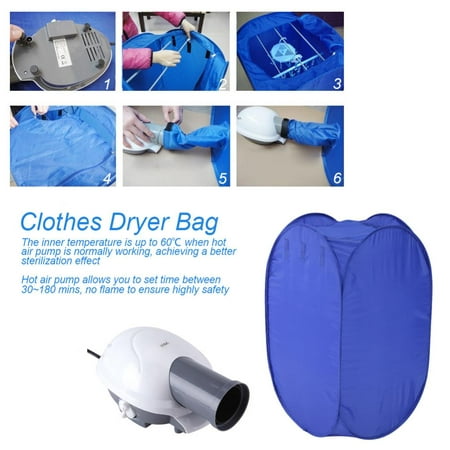 Yosoo Mini Dryer,Portable Clothes Dryer,Blue Mini Folding Ventless Electric Air Clothes Dryer Bag Folding Fast Drying Machine with Heater 110V US