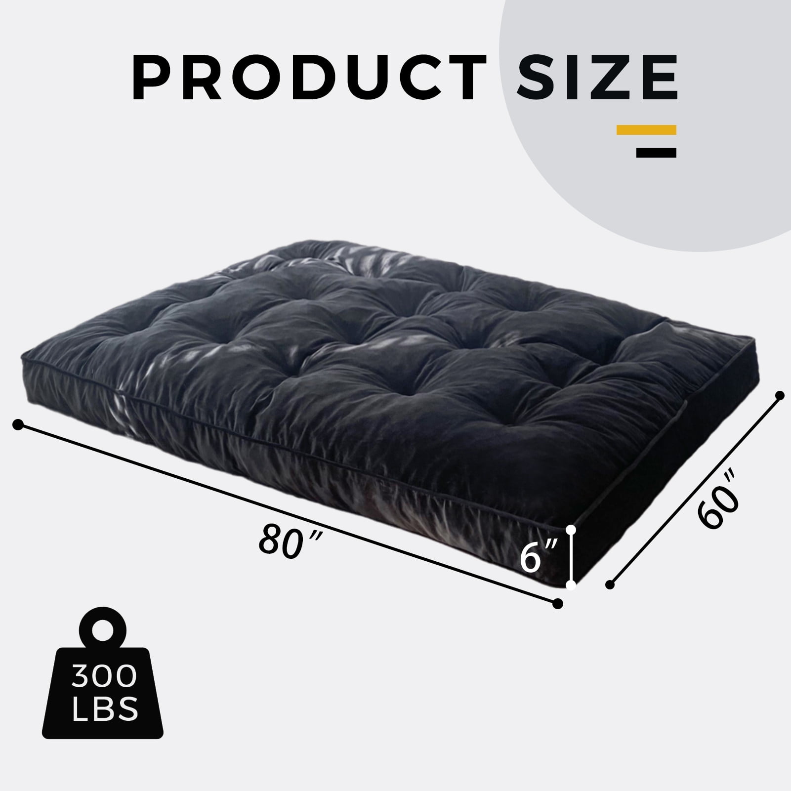 BYBYME 6" Futon Mattress,Velvet Thick Futons Sofa Couch Bed,Floor Mattress for Adults,Shredded Foam Filling,Black Queen(Frame Not Included)