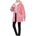 thumbnail image 5 of ZQUUVOU Fuzzy Pajamas Tops for Women Winter Thicken Hooded Plush Loungewear Shirts Long Sleeve Button Down Pajama Tops Red, 5 of 7