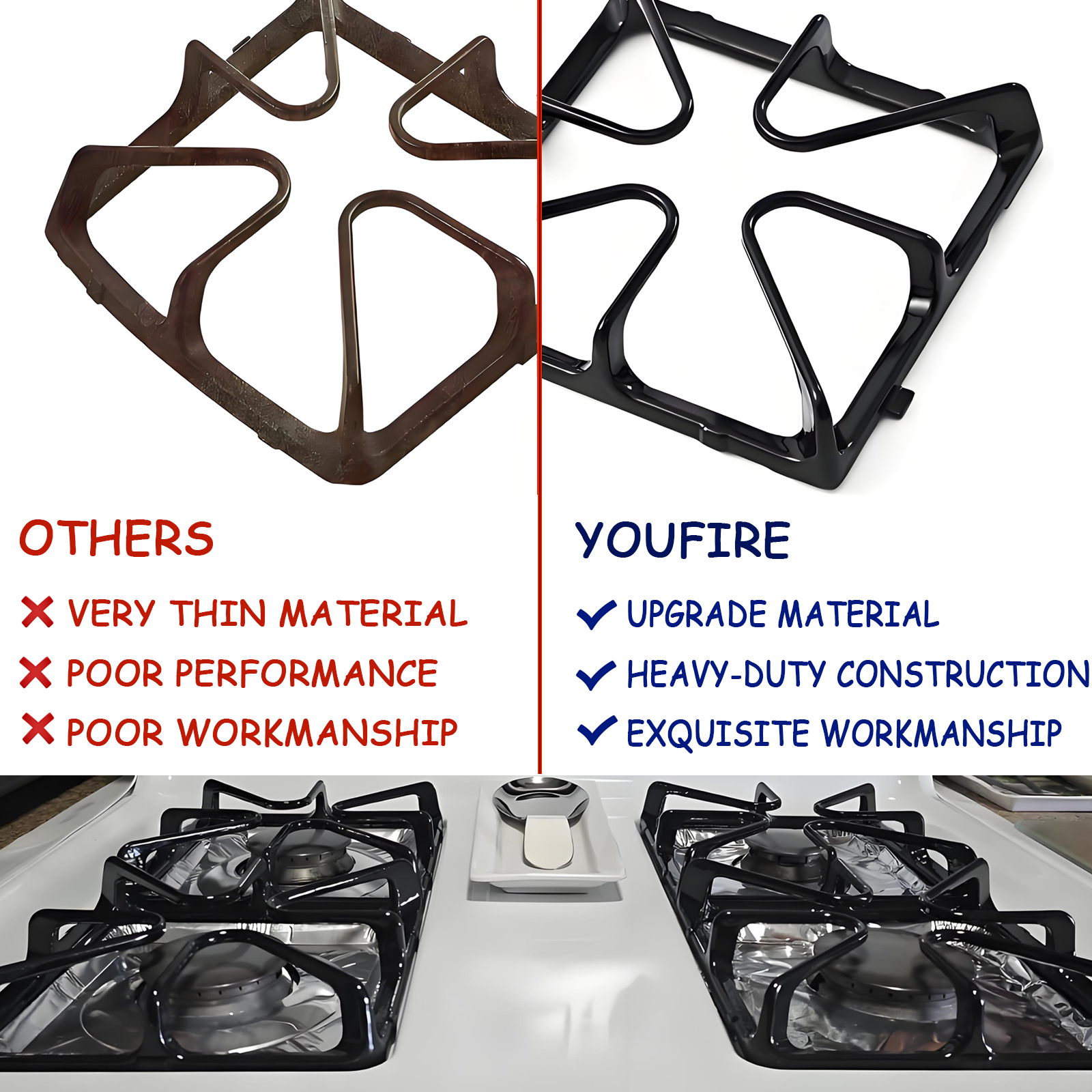 Burner Grate for WB31K10034 Stove Parts, 8.4’’ x 8.46’’ Stove Surface Top Grate, Cast Iron 4 Burner Stove Grate, 4 Pack Stove Accessories