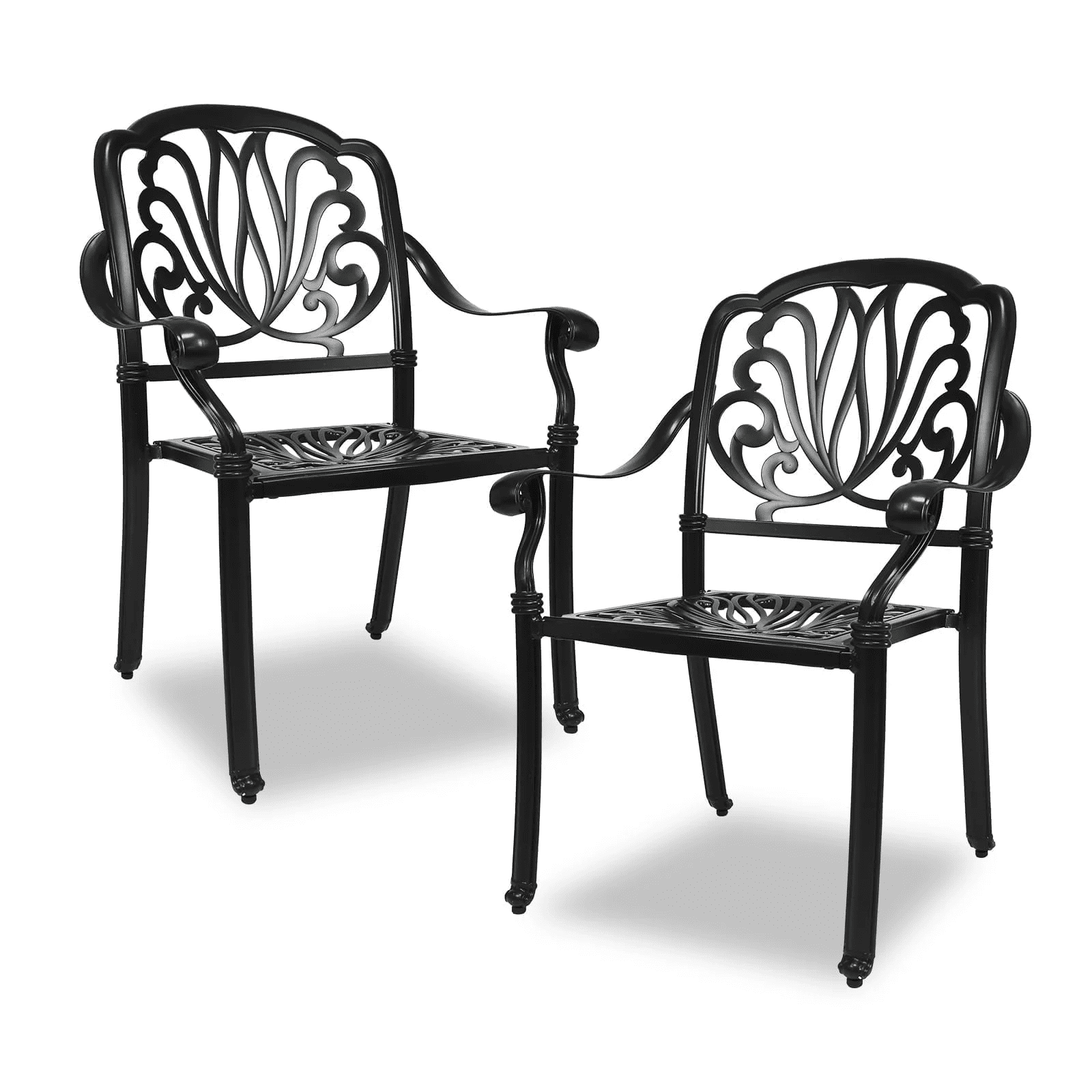 PATIO-IN Set of 2 Cast Aluminum Outdoor Dining Chairs, Stackable Arm Chairs, All-Weather Bistro Seats for Patio, Balcony, Garden, Black