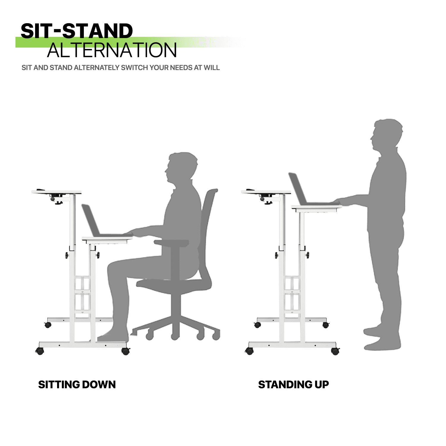 Magshion Lifting Computer Desk W/ Monitor Shelf, Adjustable Height Laptop Desk with Tilting Table for Standing or Sitting, White