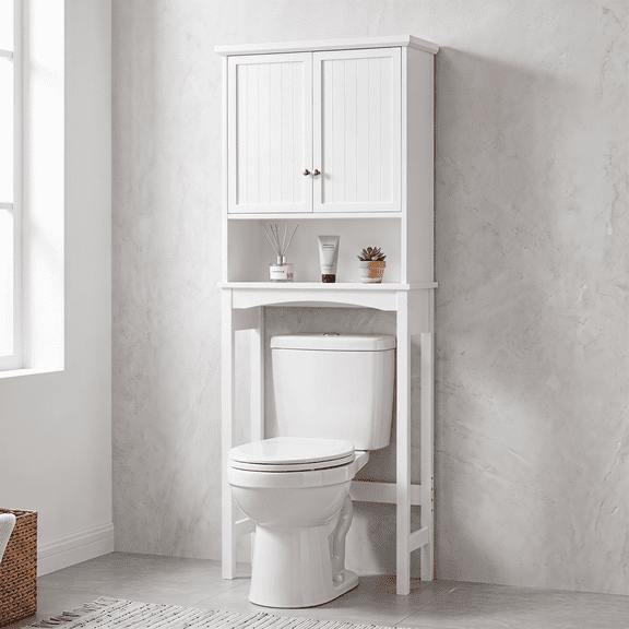 PAWON Over The Toilet Storage Cabinet with Double Doors and Adjustable Shelves, White