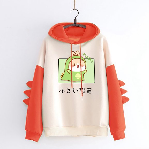 jsaierl Cartoon Dinosaur Hoodies for Teen Girls Women Drawstring Hooded Sweatshirts Raglan Long Sleeve Pullover Tops