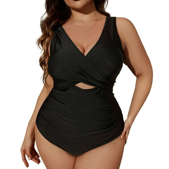 Cathalem Bathing Suit for Women Plus Size Womens One Piece Swimsuits Tummy Control Bathing Suit Swimwear Monokini(Black,L)