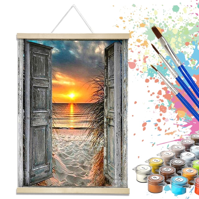 JYLMOOD Paint by Numbers with Hanger Frame for Adults Beginners Roll Canvas,12x16in