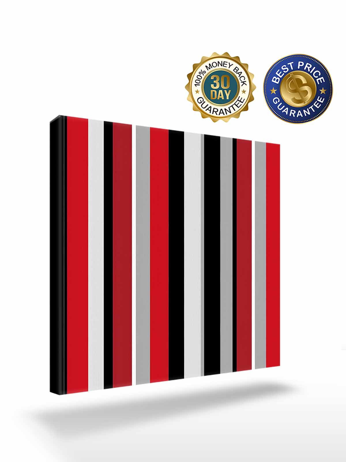 Red and Canvas Wall Art, Black Striped Abstract Geometric Vertical Stripes Framed Wall Decor Modern Artwork Prints Painting for Living Room, Bedroom, Kitchen & Cafe Decor 16x16 Inch