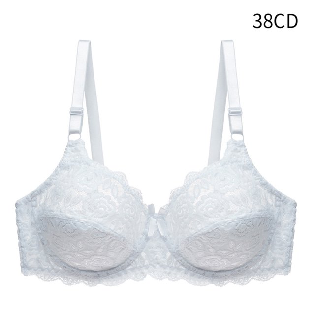 Sujetador de encaje Mujer Sexy Hacer subir Lencería Copa fina Ropa interior transpirable, Blanco, 38CD Eigraketly AP001126-01