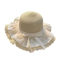 thumbnail image 2 of Girls' Breathable Summer Straw Hat Foldable UV Protection Bowknot Wide Brim Floppy Beach Sun Visor Hats Beige One Size, 2 of 6