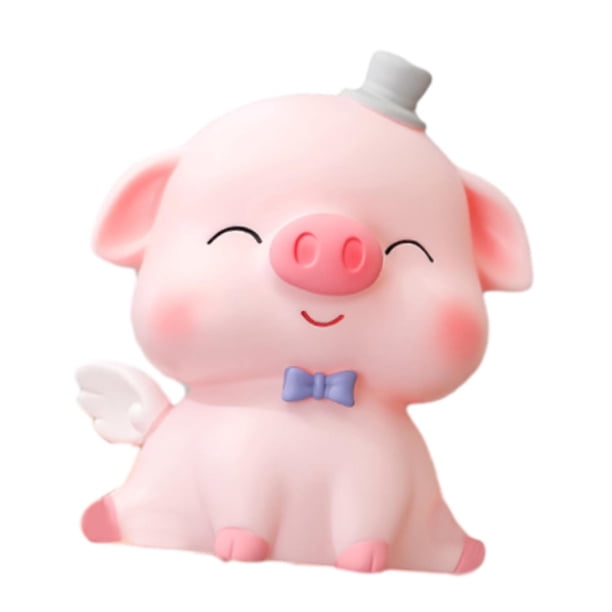Hucha de cerdo, estatua de cerdo, artesanía, regalo, bordes redondos, adorno decorativo, hucha Cerdo grande entrecerrando los ojos