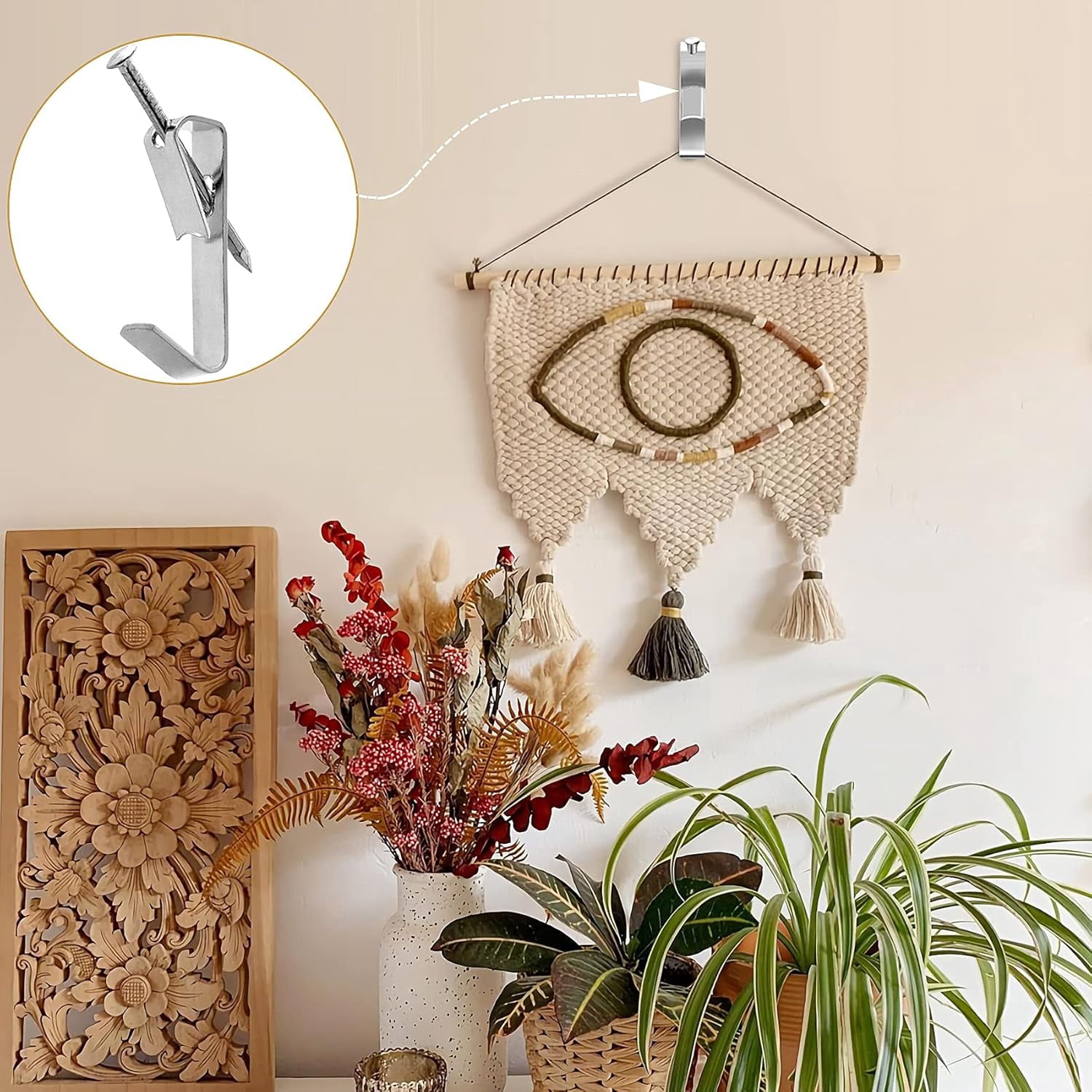 Picture Frame Hangers Hooks with Nails, Picture Hanging Hooks, Heavy Duty Plaster Wall Photo Mirror Hanging Kit