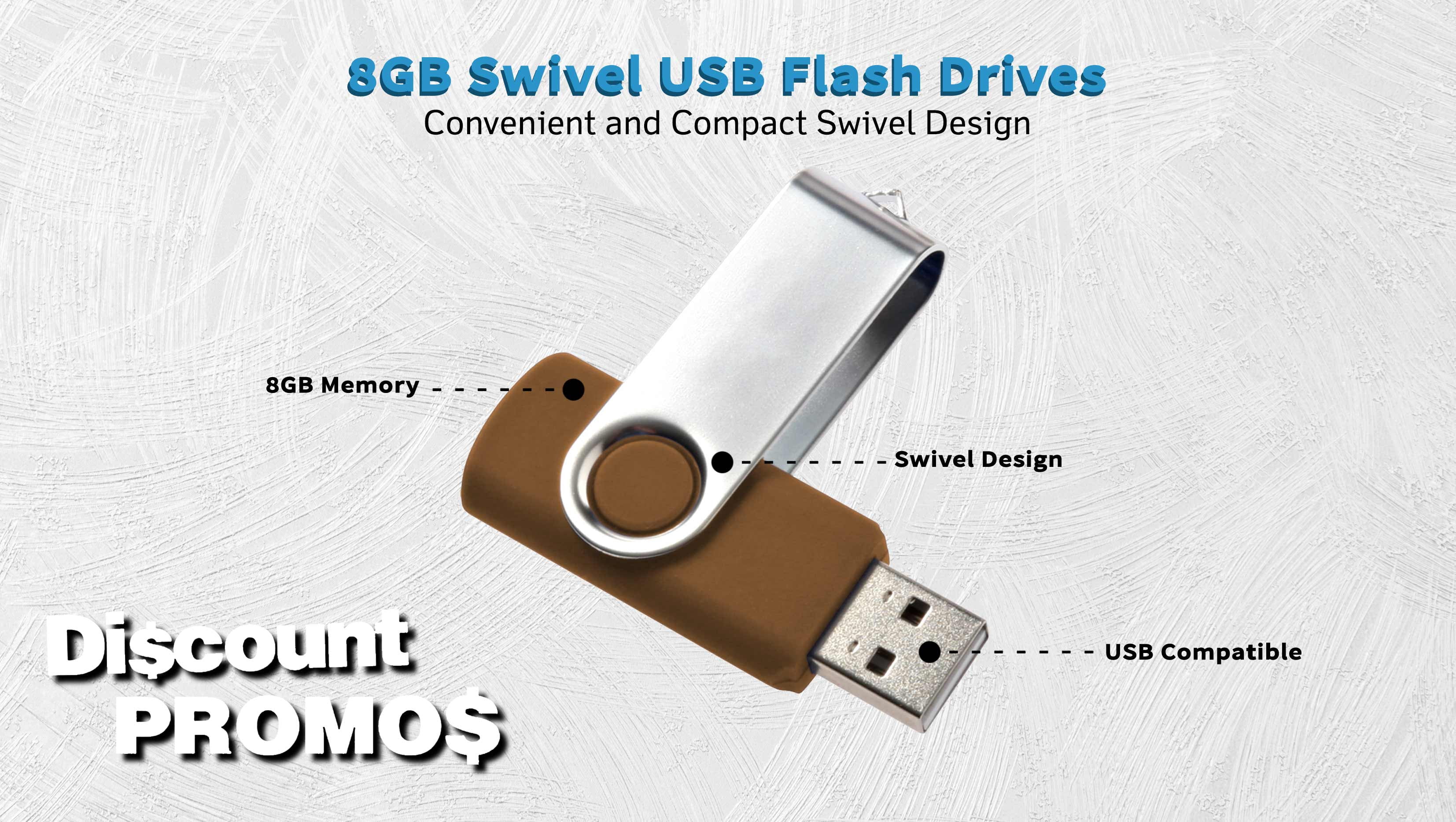 6 Swivel USB Flash Drives Pack, 8GB - Pocket size, Long Data Retention - Brown