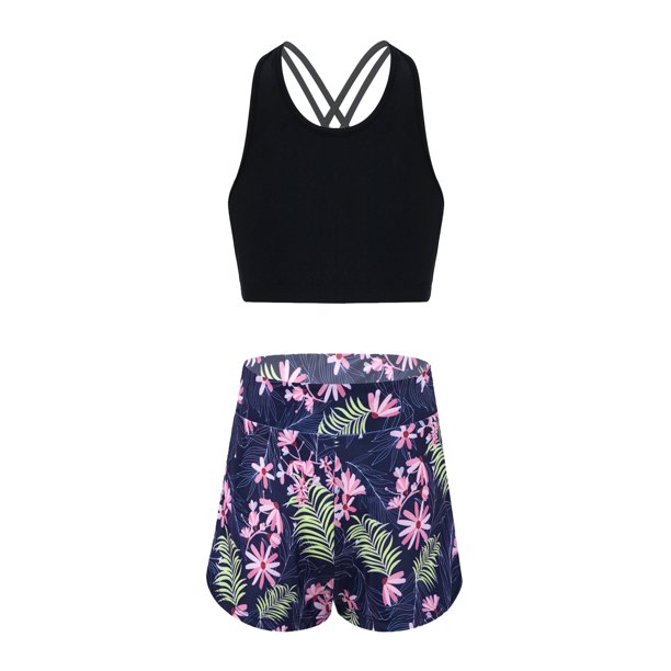 TiaoBug Girls Active Tracksuits 2 Piece Dance Sport Outfits Print Top