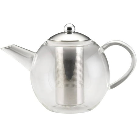 BonJour Tea Handblown Borosilicate Insulated Glass Teapot, Stainless Steel Infuser, 23.7-Ounce
