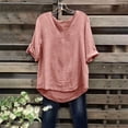 thumbnail image 2 of Hfnxid Womens Cotton Linen Tops Crew Neck Puff Long Sleeve Shirt Fashion Casual Loose Fit Top Spring Holiday Going Out Blouses-Pink, 2 of 6