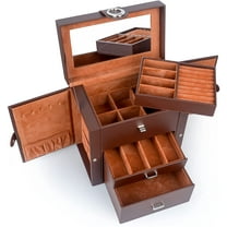 Kendal Jewelry Box for Women, Leather Jewelry Organizer with 2 Drawers and Mirror, Portable Travel Case for Necklace, Ring, Jewelry LJC08BRN