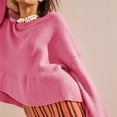 thumbnail image 2 of Baqcunre Women's Clothing, Womens Lightweight Sweaters Crewneck Bell-Style Sleeve Knit Tops Slouchy Soft Pullover Jumpers Valentines Day Gifts, 1Pc Sweater Hot Pink S, 2 of 6